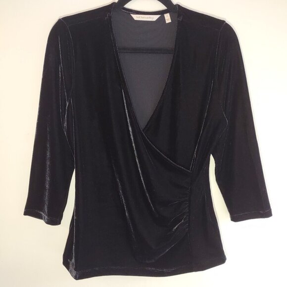 Soft Surroundings Velvet Top Soft Luxurious Elegant V-Neck 3/4 Sleeve WomenSmall - Picture 2 of 7